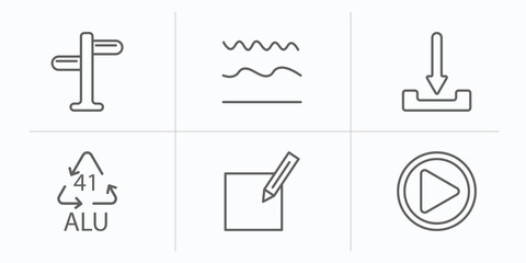 user interface outline icons set. thin line icons such as crossroads, curve line, download arrow, 41 alu, make, play video button vector.