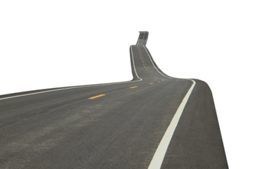 Asphalt road with traffic line on transparent background.