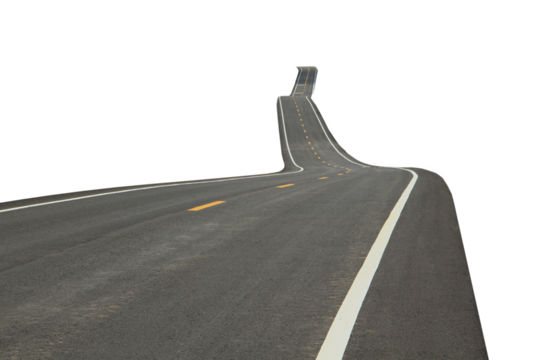Asphalt road with traffic line on transparent background.