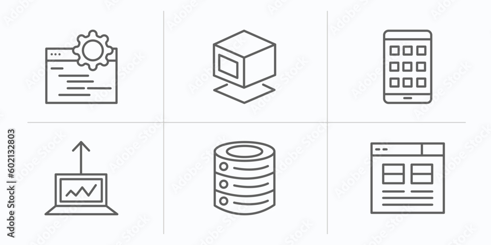 Poster technology outline icons set. thin line icons such as ide, virtual box, native apps, growth hacking,
