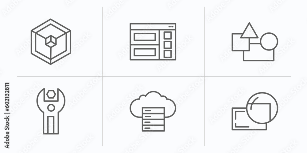 Poster technology outline icons set. thin line icons such as frameworks, semantic elements, elements, sdk, 