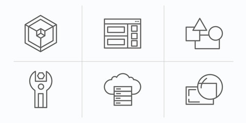 technology outline icons set. thin line icons such as frameworks, semantic elements, elements, sdk, web servers, retina display vector.