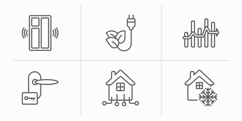 smart home outline icons set. thin line icons such as windows, zero emission, chart, door key, automation, freeze vector.