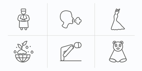 people outline icons set. thin line icons such as qiyam, cough, elegant, ecosystem, sujud, snuggle vector.