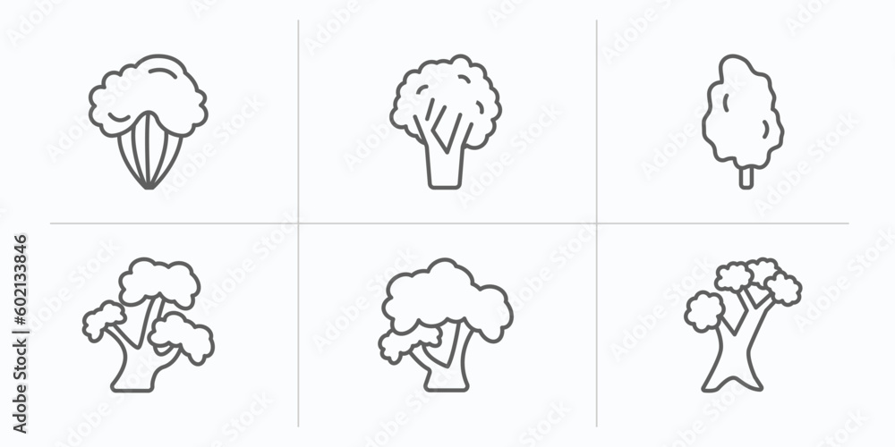 Poster nature outline icons set. thin line icons such as shadbush tree, black walnut tree, tulip tree bitte