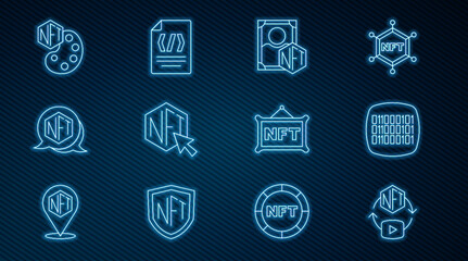 Set line NFT Digital crypto art, Binary code, and icon. Vector