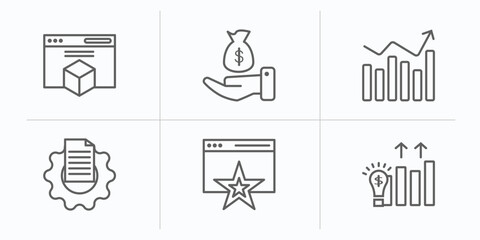 marketing outline icons set. thin line icons such as web package, sales, performance, content management, favorite web, demand vector.