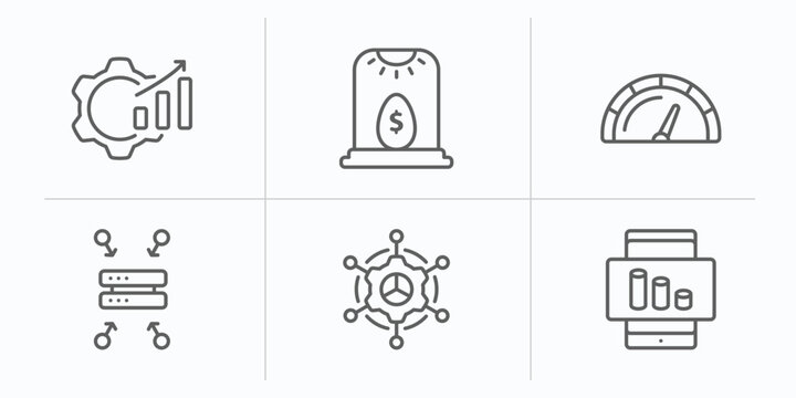 general outline icons set. thin line icons such as business performance, business incubator, credit rating, data aggregation, bpm, ar graph vector.