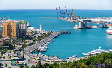 Aerial view of Malaga Coast and Port of Malaga - Malaga, Andalusia, Spain