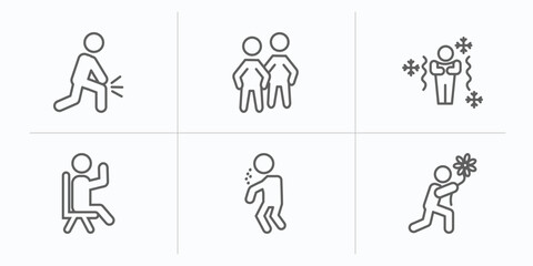 Fototapeta premium feelings outline icons set. thin line icons such as sore human, content human, chill human, satisfied rough sorry vector.