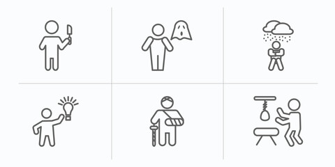 feelings outline icons set. thin line icons such as pissed human, stupid human, depressed human, inspired hurt hopeless vector.