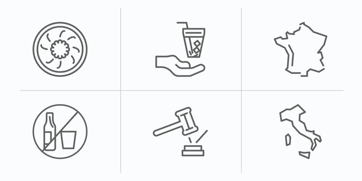 food outline icons set. thin line icons such as yusheng, drinking, french, no drinking, fair, vector.