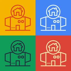 Pop art line Homeless cardboard house icon isolated on color background. Vector