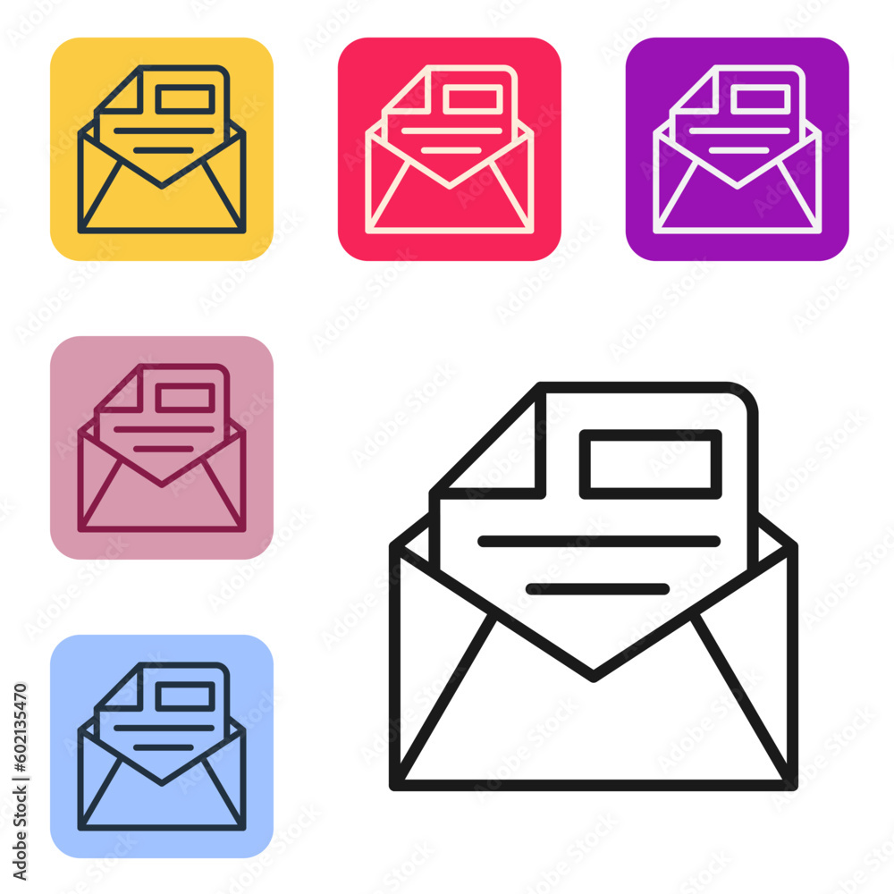 Poster black line mail and e-mail icon isolated on white background. envelope symbol e-mail. email message 
