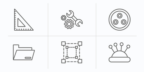edit tools outline icons set. thin line icons such as school triangle, repair tools, quark, folders, free transform, needle case vector.