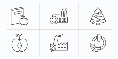 Fototapeta premium ecology outline icons set. thin line icons such as and books, recycling factory, christmas trees, half, eco factory, green power vector.
