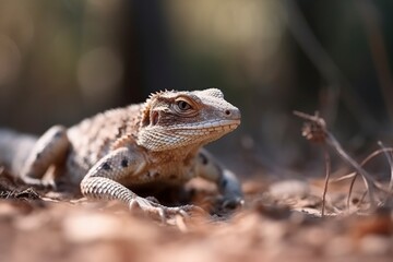 Naklejka premium illustration, lizard on the ground in nature, ai generative.
