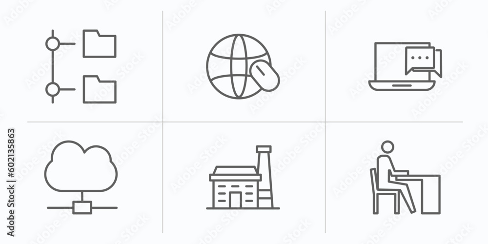 Poster computer outline icons set. thin line icons such as connected folder data, surfing the net, online c
