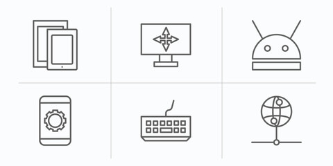 computer outline icons set. thin line icons such as responsive de, full computer, robotic, tablet data tings, classroom keyboard, internet server vector.