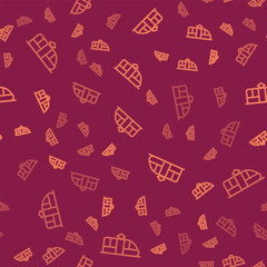 Brown line Tram and railway icon isolated seamless pattern on red background. Public transportation symbol. Vector