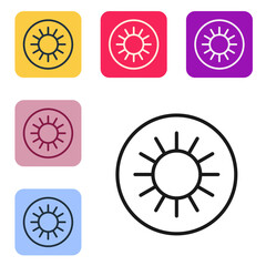 Black line Sun icon isolated on white background. Set icons in color square buttons. Vector