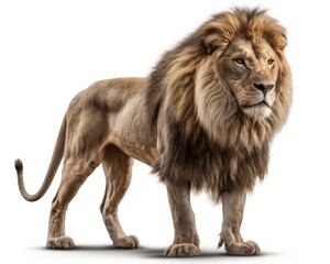 A lion standing on a white surface with a white background