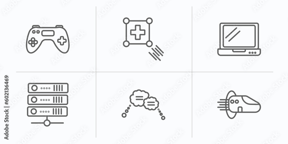 Poster artificial intellegence outline icons set. thin line icons such as gaming, match moving, laptop, ser