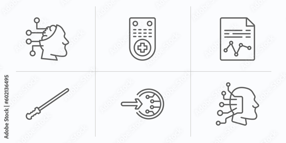 Poster artificial intelligence outline icons set. thin line icons such as availability, remote control, dem