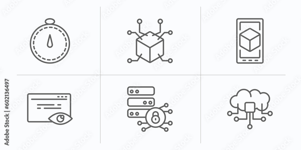 Poster artificial intelligence outline icons set. thin line icons such as velocity, 3d, ar, page views, dat