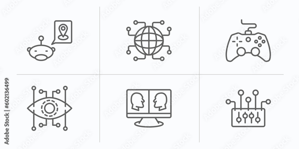 Aufkleber artificial intelligence outline icons set. thin line icons such as geolocation, , game control, bion