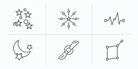 astronomy outline icons set. thin line icons such as star cluster, big bang, magnitude, blue moon, airscrew, lyra constellation vector.