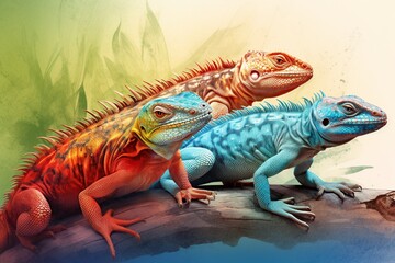 Obraz premium illustration, lizards in the wild, ai generative