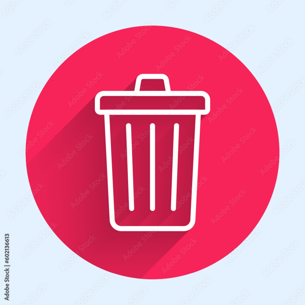 Poster white line trash can icon isolated with long shadow background. garbage bin sign. recycle basket ico
