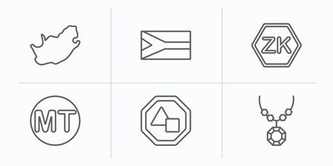 africa outline icons set. thin line icons such as south africa, african, zambian kwacha, mozambican metical, sudanese pound, pendant vector.