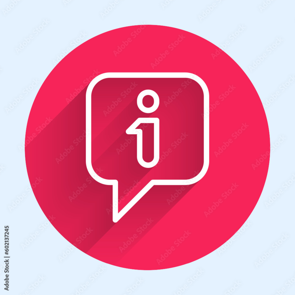 Aufkleber white line information icon isolated with long shadow background. red circle button. vector