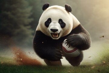 Obraz na płótnie Canvas A speedy panda playing as football running back. Generative AI