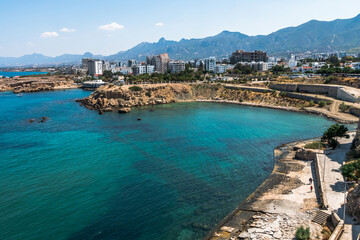 Naklejka premium beautiful landscape. view of the sea and the city in northern Cyprus.