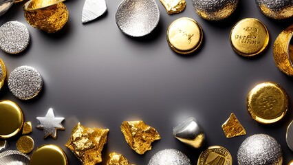 Glistening Gold Nuggets on a Dark Grey Background: A Luxurious Visual Treat