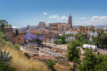 Aerial view of Malaga with Roman Theatre Ruins and Malaga Cathedral - Malaga, Andalusia, Spain