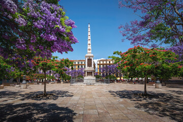Plaza de la Merced Square and Torrijos Monument - Malaga, Andalusia, Spain - obrazy, fototapety, plakaty