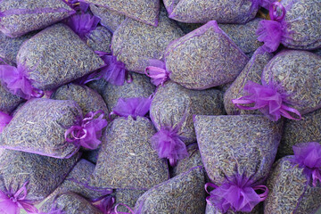 Dried Lavender flowers with lavender seeds in a sachet,Provence,France...