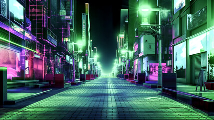 The urban street at night was abstractly depicted in a png file - generative ai