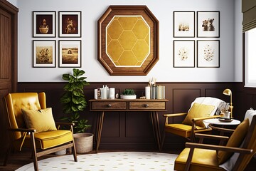Mustard and wood living room