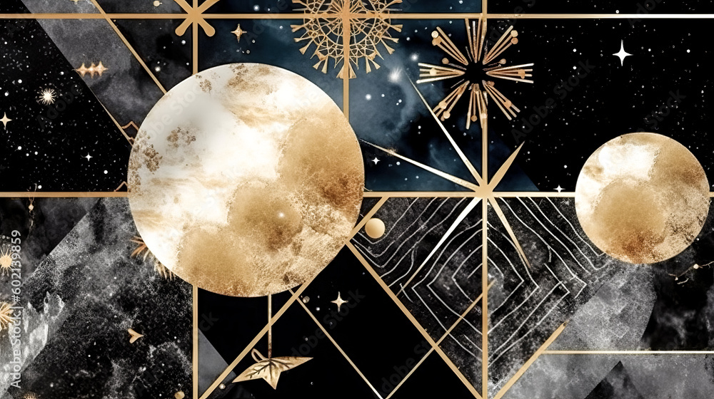 Aufkleber an abstract cosmic background was foiled with gold metallic. - generative ai