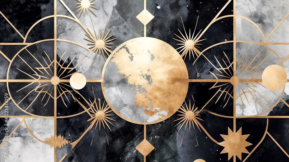 Aufkleber the abstract cosmic background was covered with gold metallic foil - generative ai.