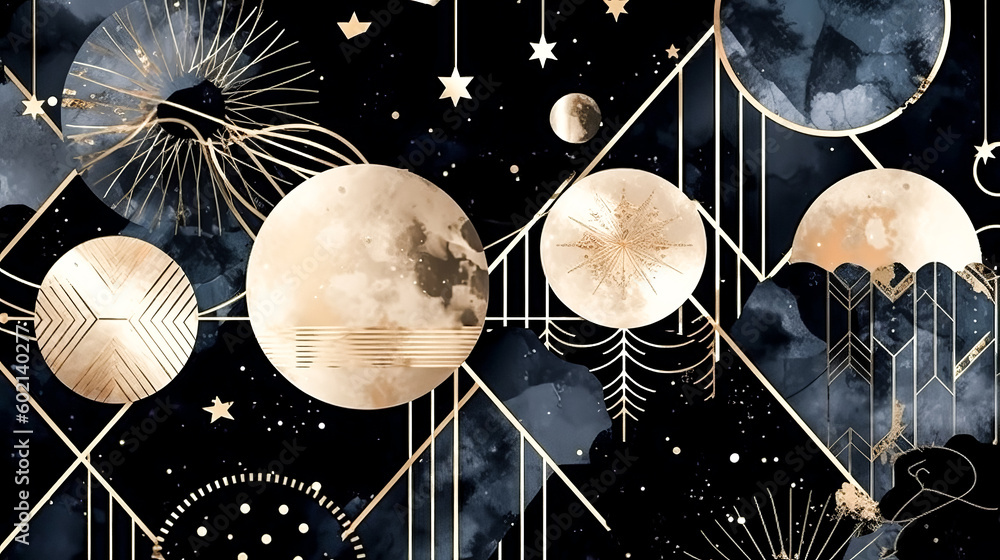 Aufkleber the abstract cosmic background was enhanced with gold metallic foil - generative ai.