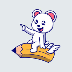 Cute bear rid pencil icon illustration. the flat design concept for education