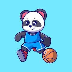 Cute panda playing basketball icon illustration. the flat design concept for sport