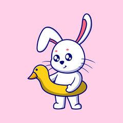 Cute bunny with lifebuoy cartoon icon illustration. flat design concept for holidays