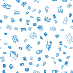 Set line File document, Mobile phone and Stacks paper money cash on seamless pattern. Vector